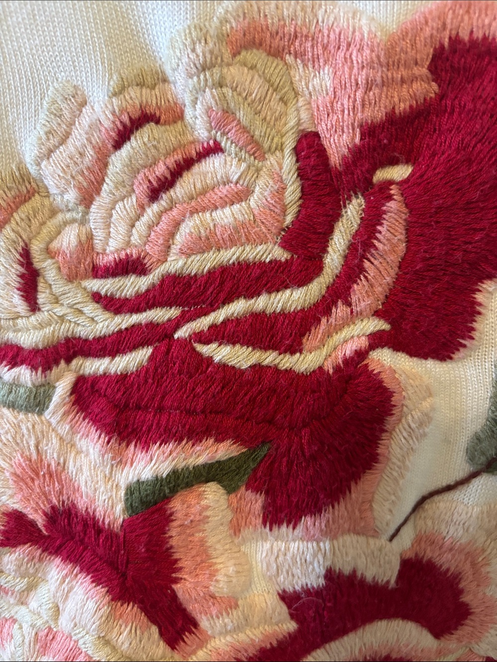 Moth by Anthropologie Cream Crewneck Sweater with Pink & Red Rose Embroidery - Picture 3 of 9